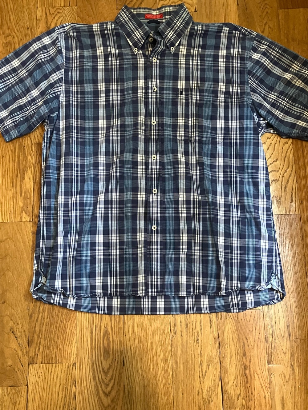 IZOD Men's 80's 2 Ply Cotton Button Down Shirt Blue Plaid Short Sleeve L Large